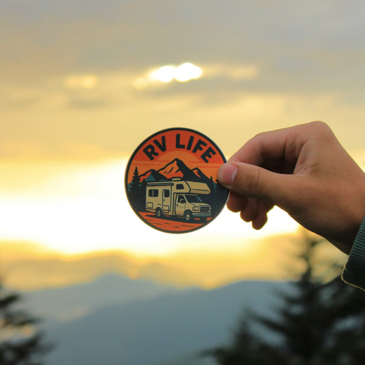 RV Life Mountain Sunset Sticker