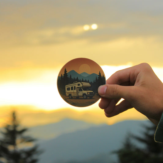 RV Mountain Sunset Sticker