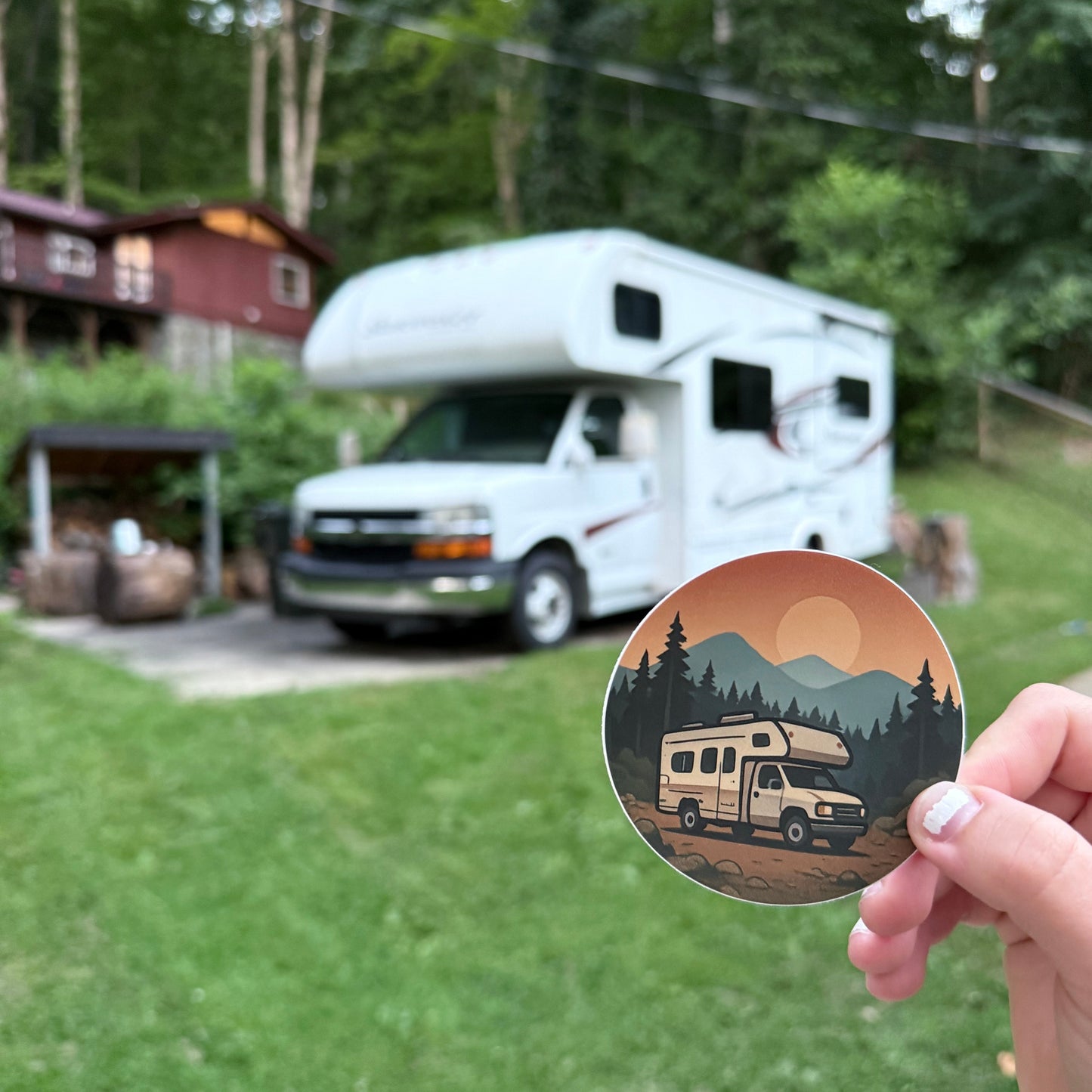 RV Mountain Sunset Sticker