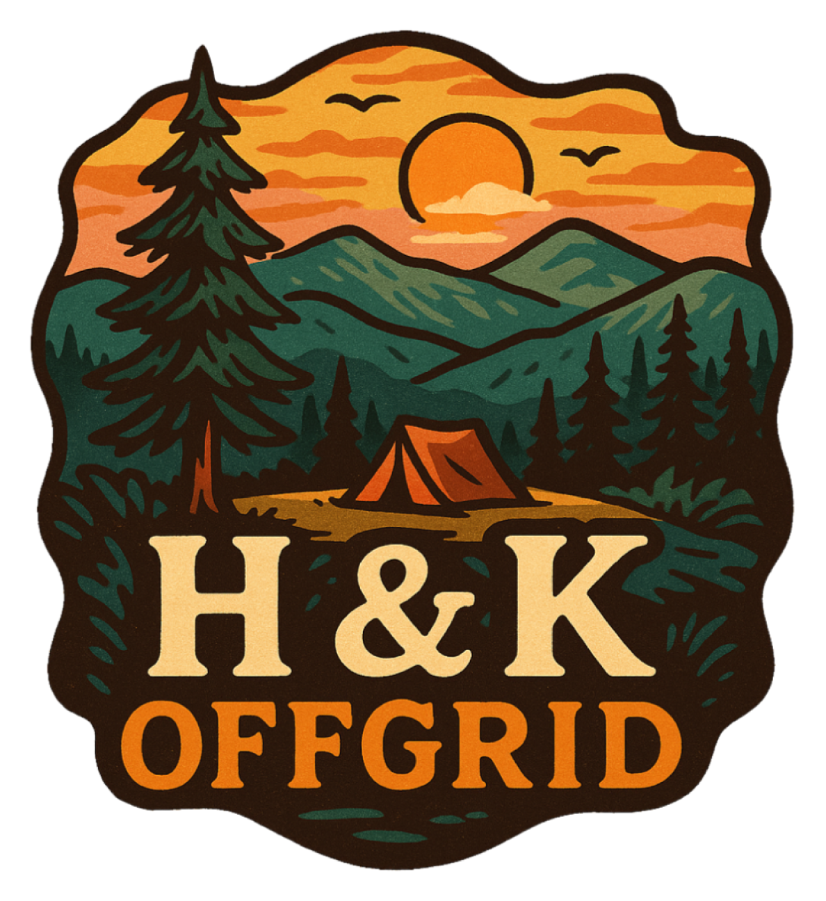 H & K OFFGRID Camping Scene Logo Sticker